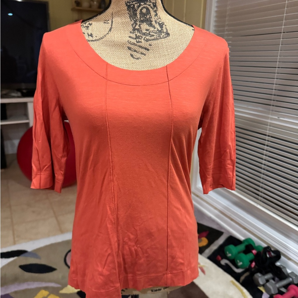 Akris Punto Vibrant brick Orange quarter Sleeve Square Neck I-Shirt in Modal
